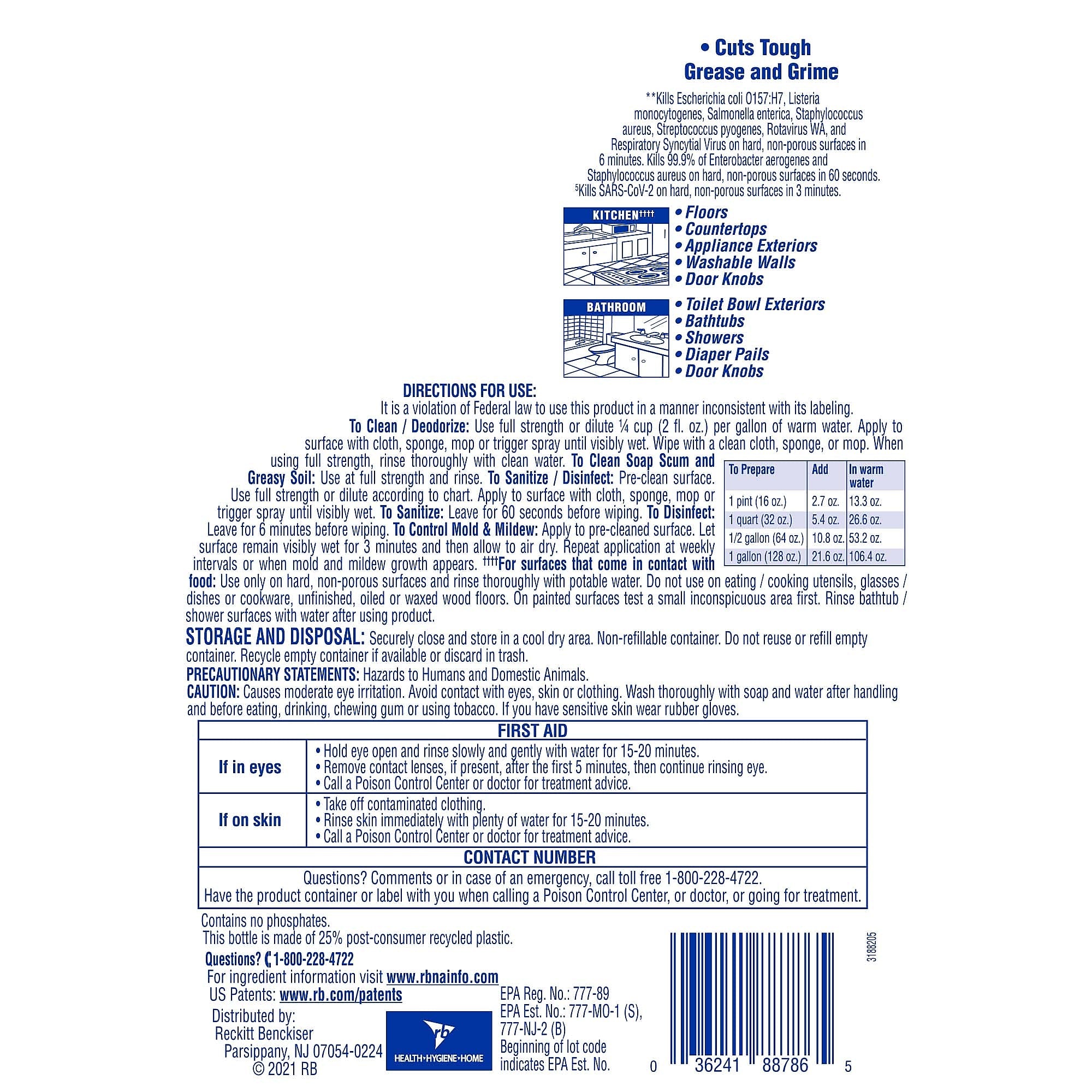 Lysol All-Purpose Cleaners & Spray Degreaser Disinfectant Refill, Lavender & Orchid Essence Scent, 144oz.