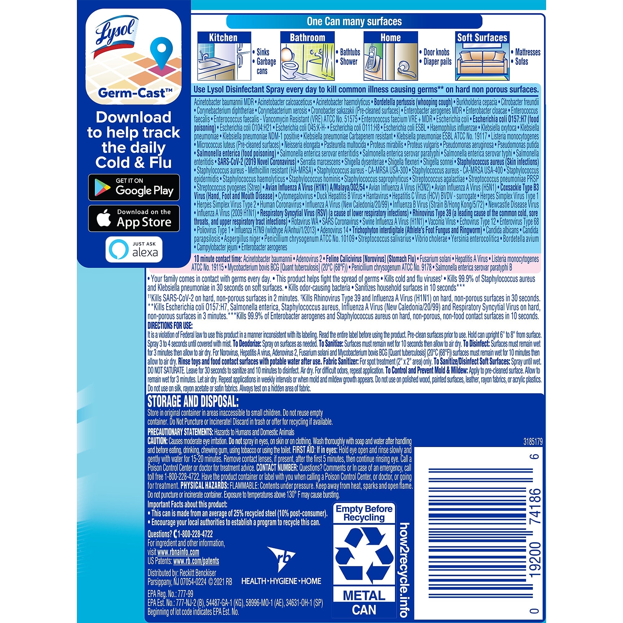 Lysol Disinfectant Spray, Crisp Linen, 12.5 Oz. 12/Carton