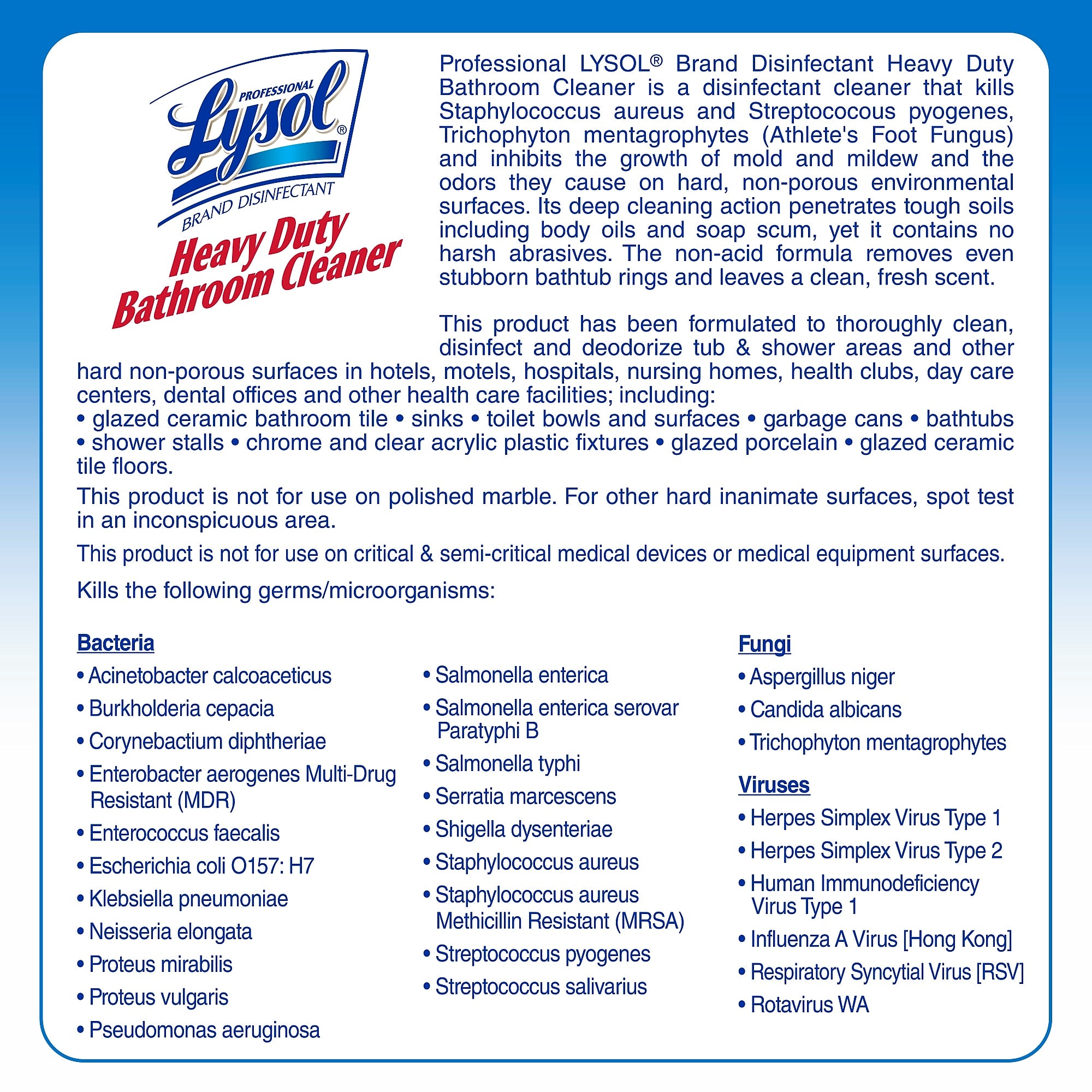 Lysol Professional Heavy Duty Bathroom Cleaner, Concentrate, Fresh Lime Scent, 1 gal.