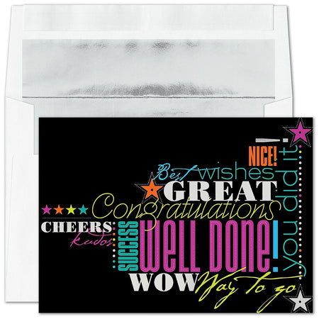 "Many Cheers" Congratulations Card w/ Silver Lined White Envelope, 100/BX