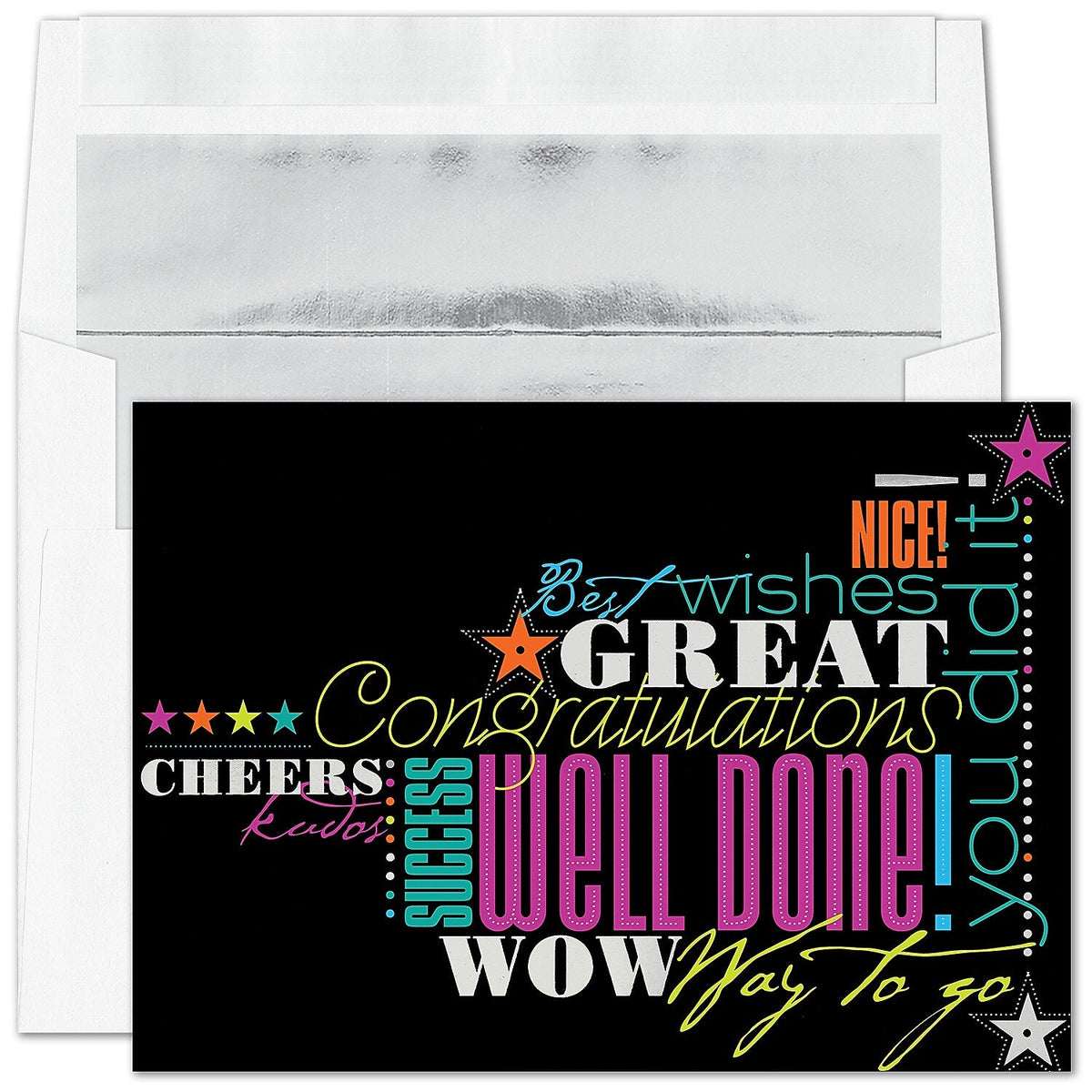 "Many Cheers" Congratulations Card w/ Silver Lined White Envelope, 100/BX