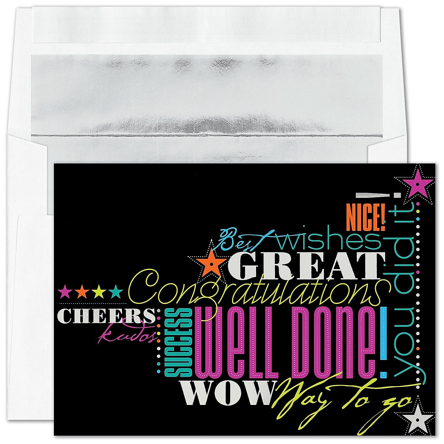 "Many Cheers" Congratulations Card w/ Silver Lined White Envelope, 25/BX