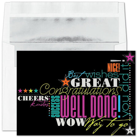 "Many Cheers" Congratulations Card w/ Silver Lined White Envelope, 50/BX