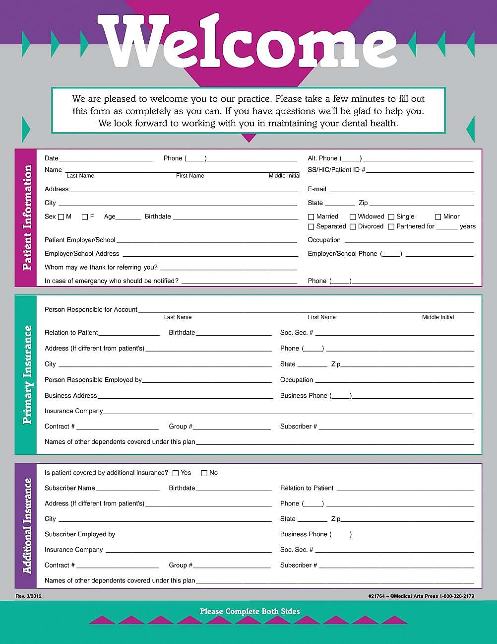 MAP® Graphics, No Imprint Dental Registration and History Form, 1-Part, White, 8 1/2