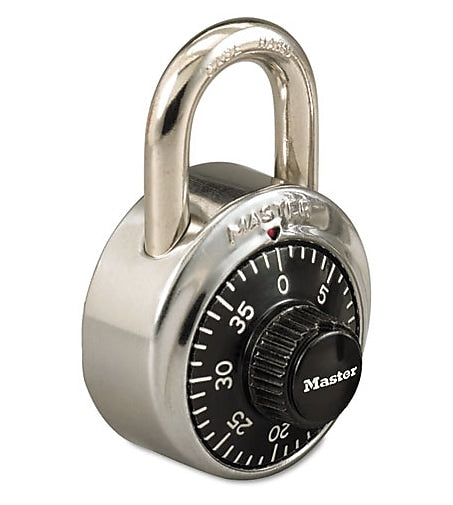 Master Lock 1525 Combination Stainless Steel Padlock with Key Cylinder, 1-7/8" Wide, Black / Silver