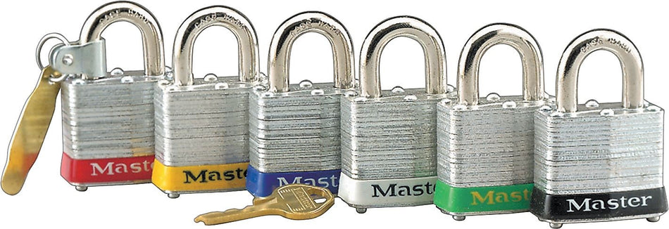 Master Lock® Safety Tumbler Padlock, 4 pin, Laminated Steel, Red, 6/Box