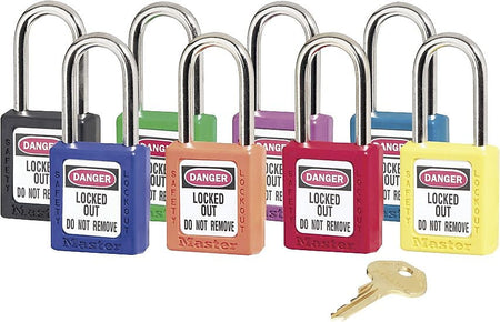 Master Lock® Safety Tumbler Padlocks, 6 Pin, Xenoy, Green, Keyed Different, 6/Box