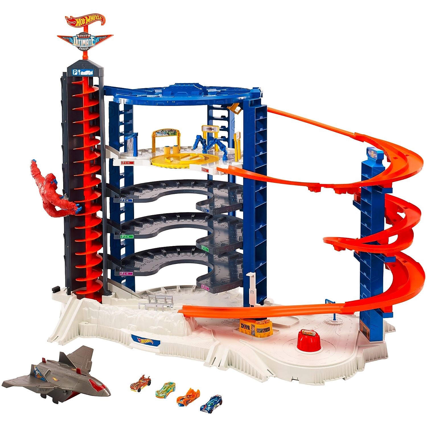 Mattel Hot Wheels Super Ultimate Garage Play Set 4 Cars and 1 Jet Plane, Blue, 5 years and up