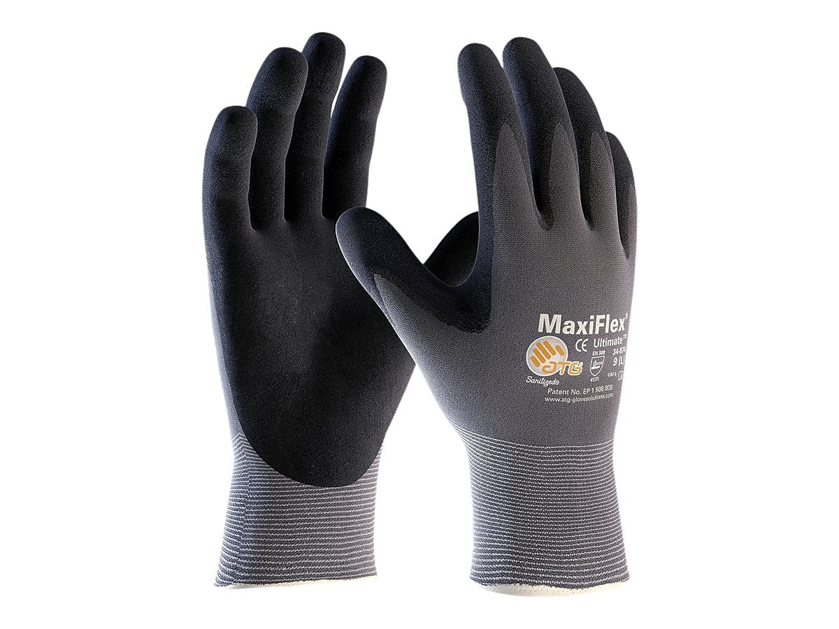 MaxiFlex 34-874 Nitrile Coated Nylon/Elastane Gloves, Large, 15 Gauge, A1 Cut Level, Dark Gray, 12 Pairs