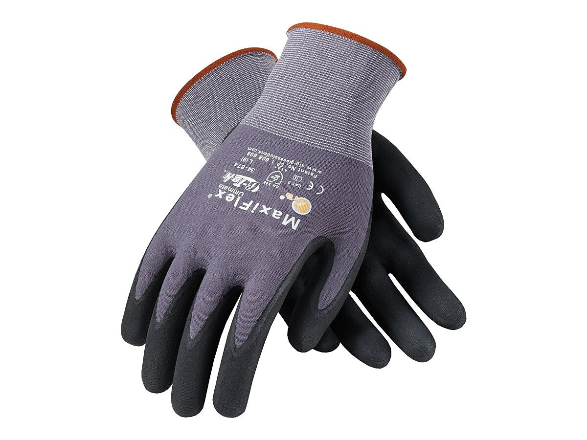 MaxiFlex 34-874 Nitrile Coated Nylon/Elastane Gloves, Small, 15 Gauge, A1 Cut Level, Dark Gray, 12 Pairs