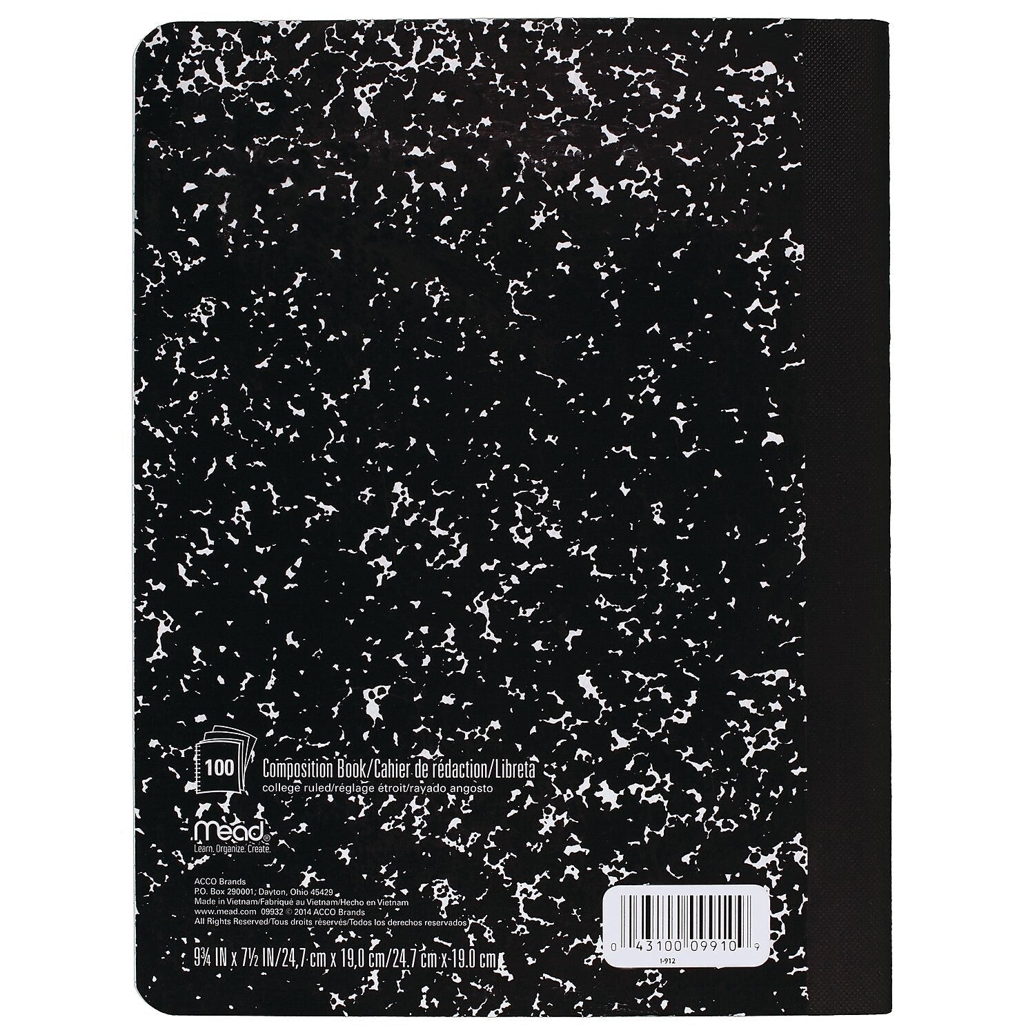 Mead 1-Subject Composition Notebooks, 9.75" x 7.5", Wide Ruled, 100 Sheets, Black