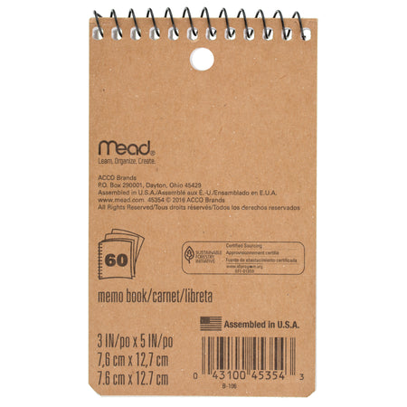 Mead 1-Subject Notebooks, 3" x 5", College Ruled, 60 Sheets, Assorted Colors