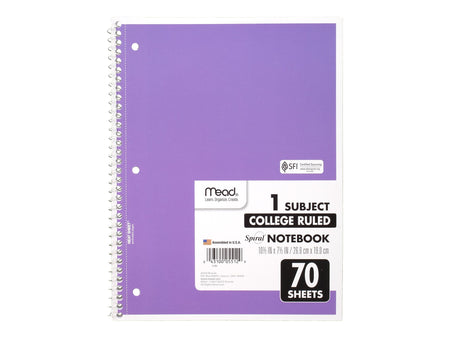 Mead 1-Subject Notebooks, 8" x 10.5", College Ruled, 70 Sheets