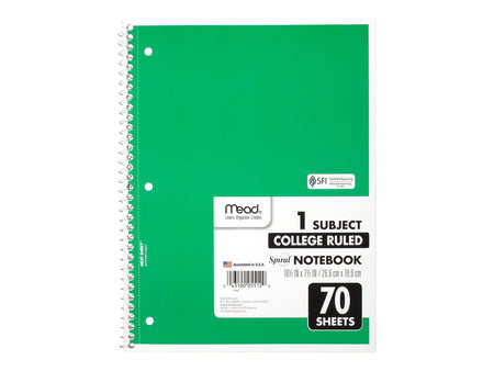 Mead 1-Subject Notebooks, 8" x 10.5", College Ruled, 70 Sheets
