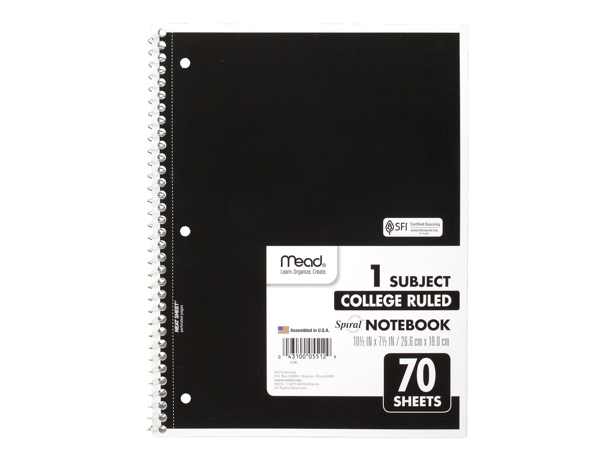 Mead 1-Subject Notebooks, 8" x 10.5", College Ruled, 70 Sheets