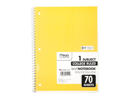 Mead 1-Subject Notebooks, 8" x 10.5", College Ruled, 70 Sheets