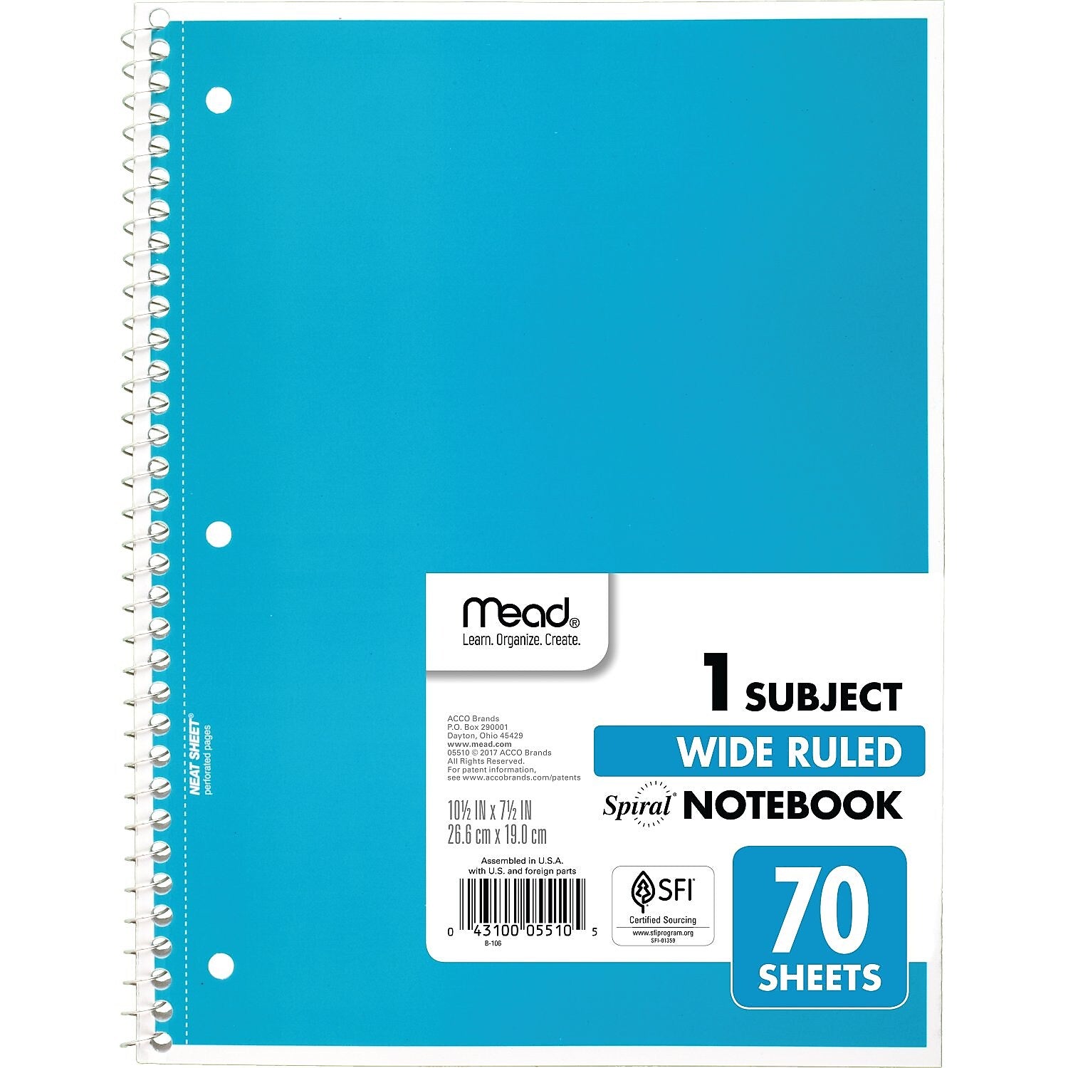 Mead 1-Subject Notebooks, 8" x 10.5", Wide Ruled, 70 Sheets, Each