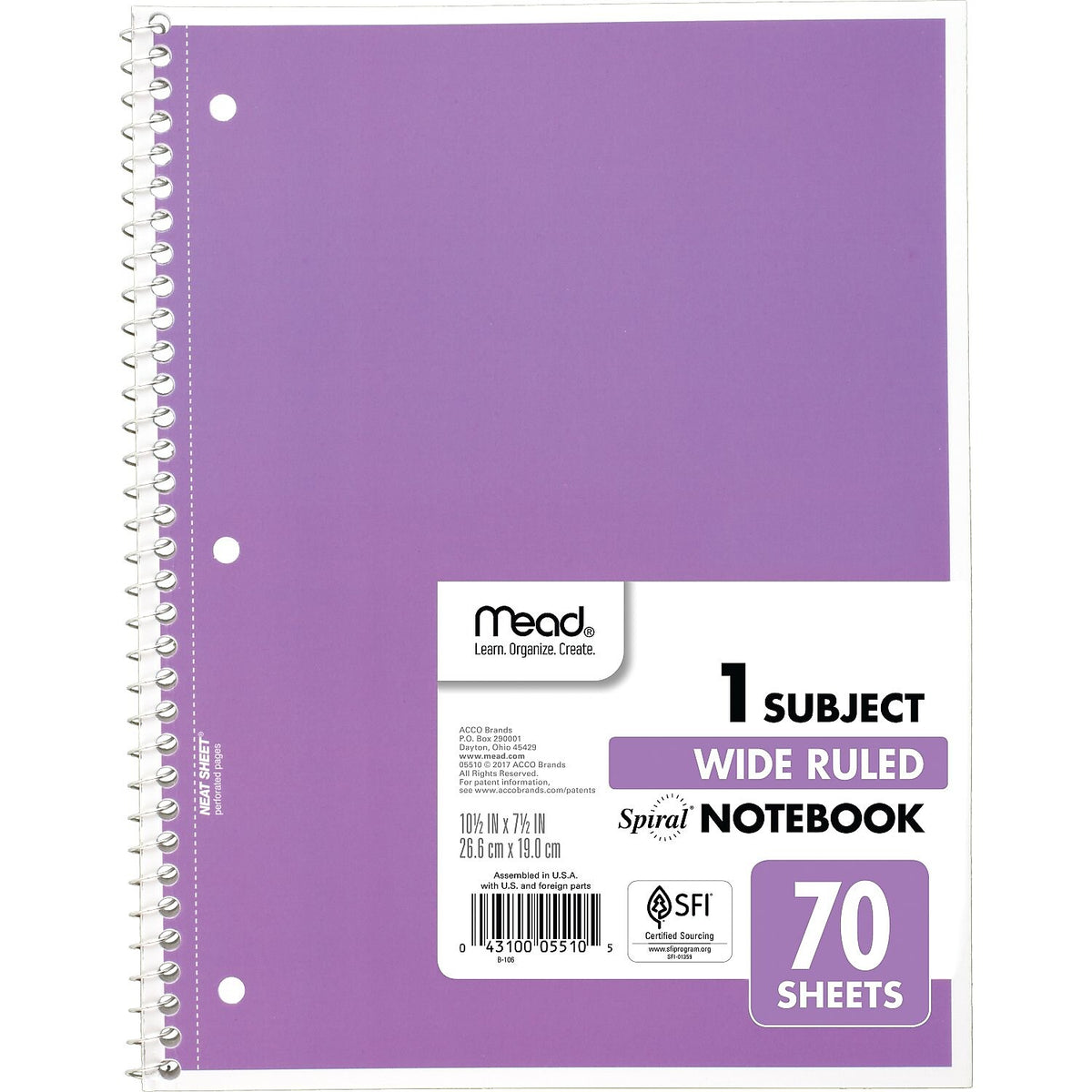 Mead 1-Subject Notebooks, 8" x 10.5", Wide Ruled, 70 Sheets, Each
