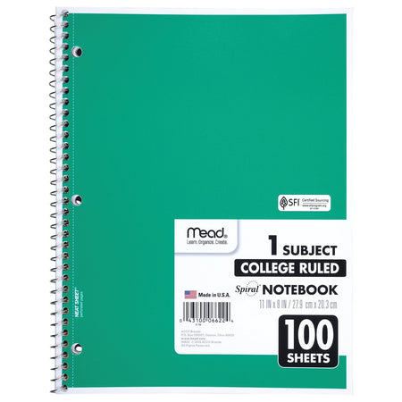 Mead 1-Subject Notebooks, 8" x 11", College Ruled, 100 Sheets, Each