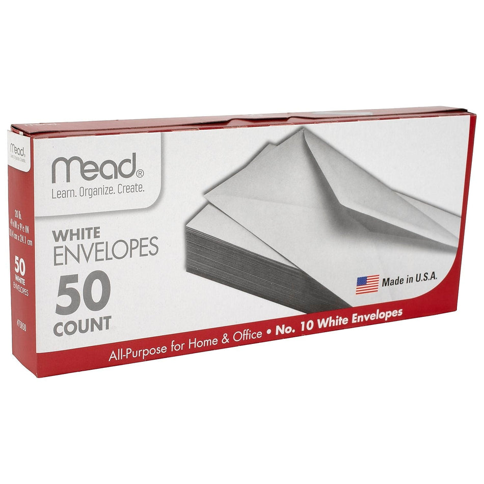 Mead #10 Business Envelopes, 4-1/8" x 9-1/2", White, 50/Pack