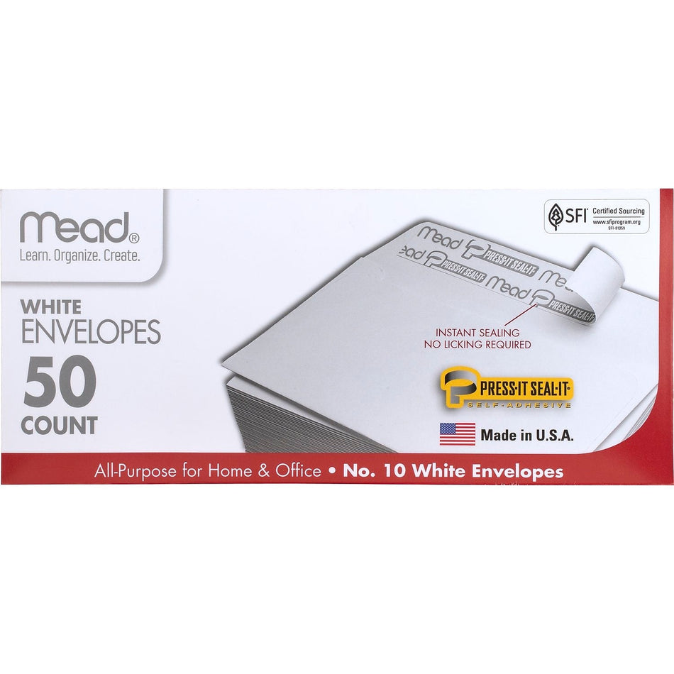 Mead #10 Press-It Seal-It Envelopes, 4 1/8" x 9 1/2", White, 50 Count