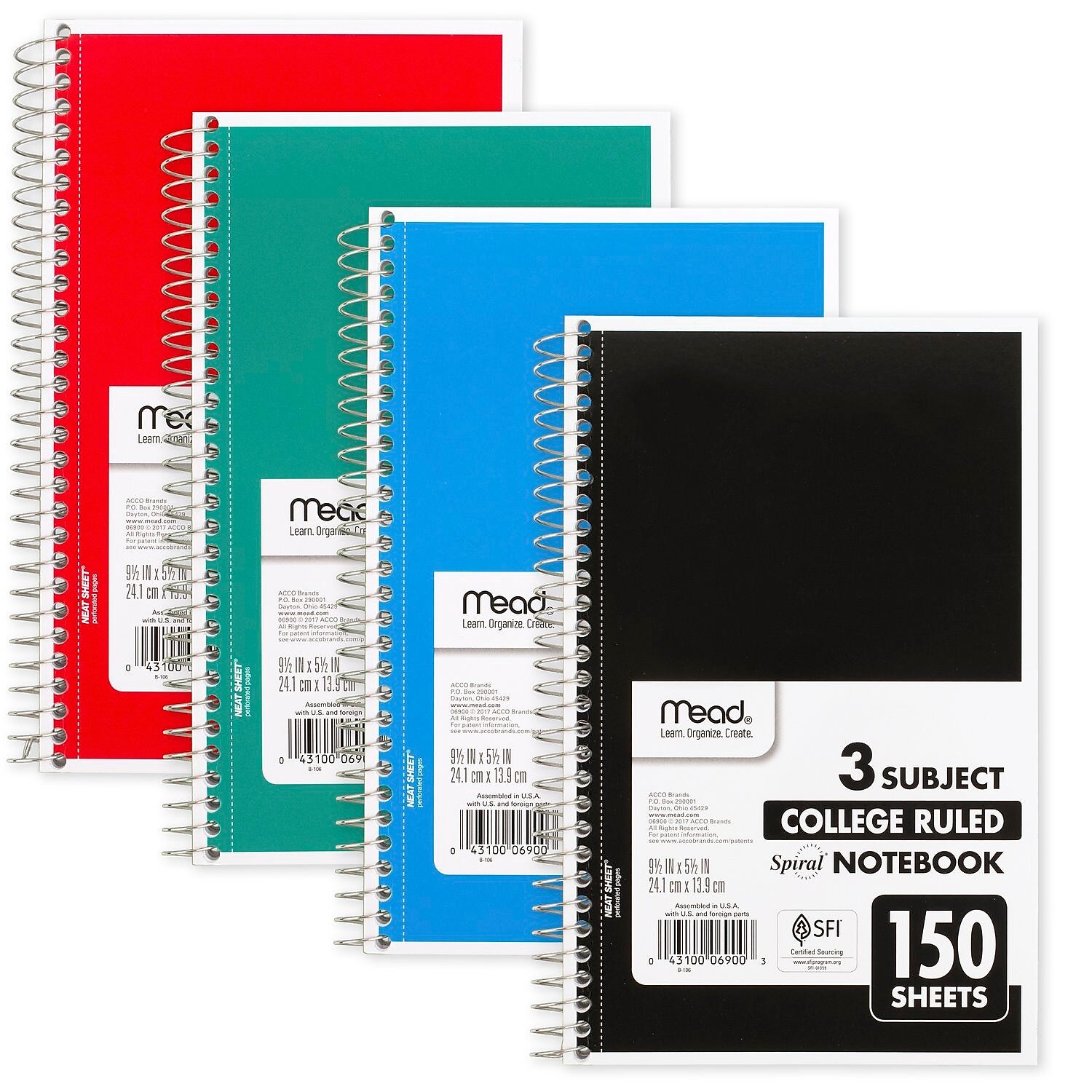 Mead 3-Subject Notebooks, 6