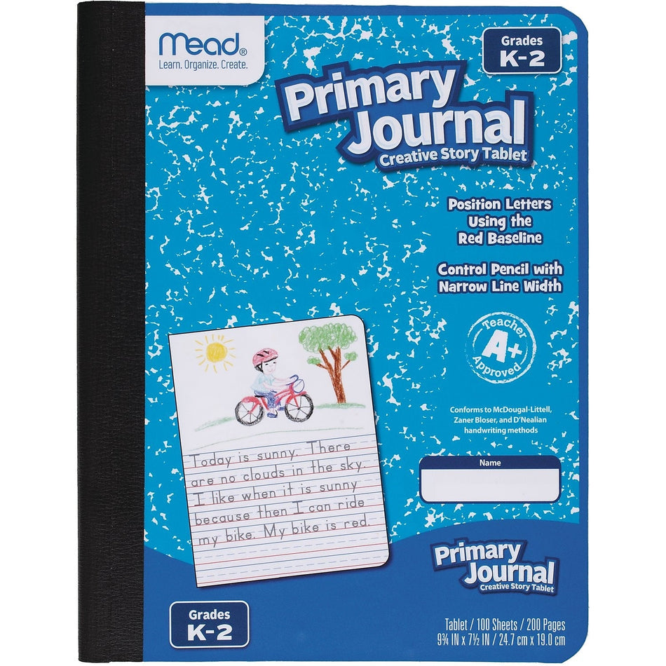 Mead Grades K-2 Primary Journal Composition Notebooks, 7.5" x 9.75", Wide Ruled, 100 Sheets, Blue