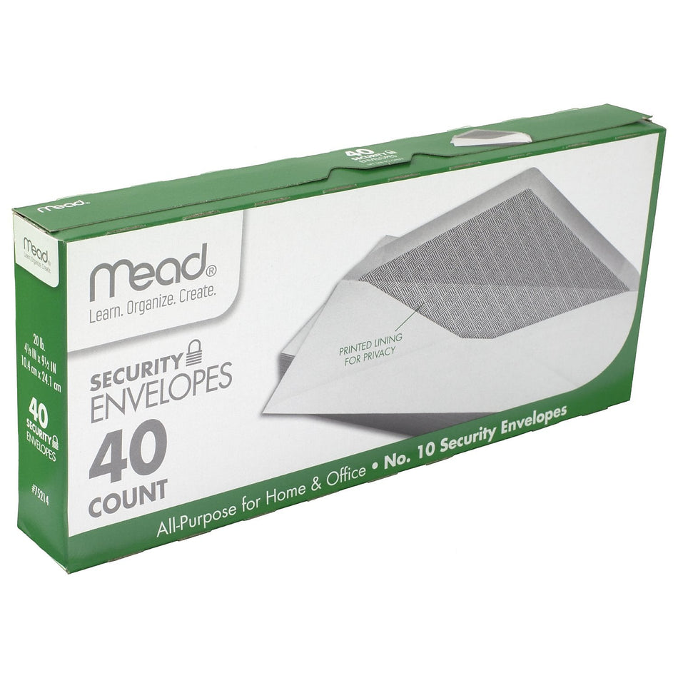 Mead Security Tinted #10 Business Envelopes, 4-1/8" x 9-1/2", White, 40/Pack