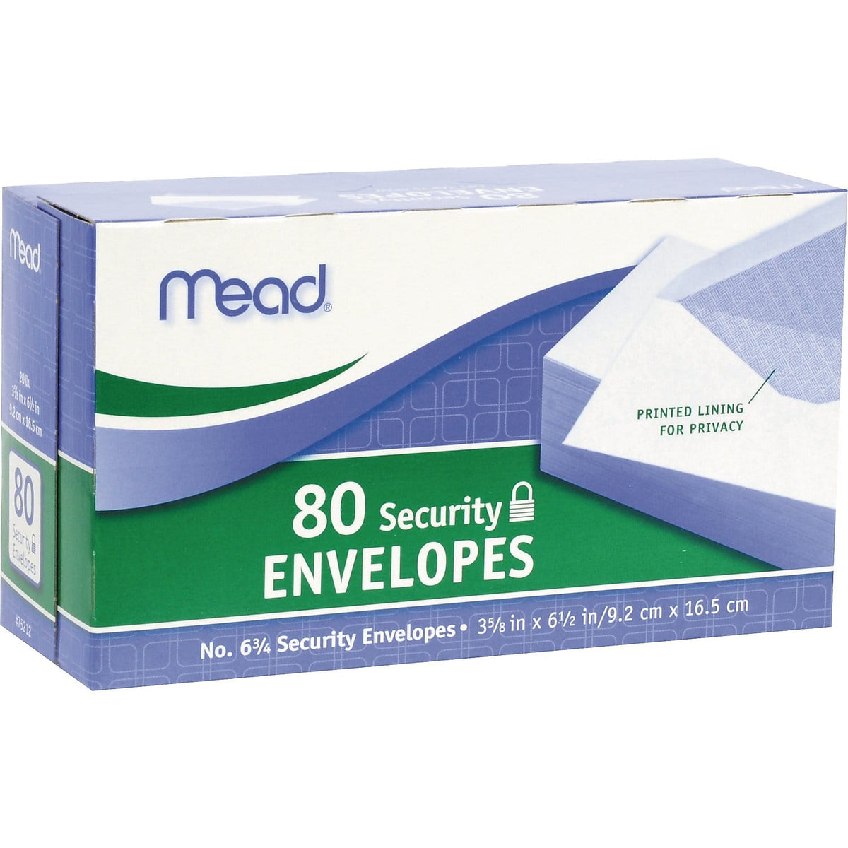 Mead Security Tinted #6-3/4 Business Envelopes, 3-5/8" x 6-1/2", White, 80/Pack