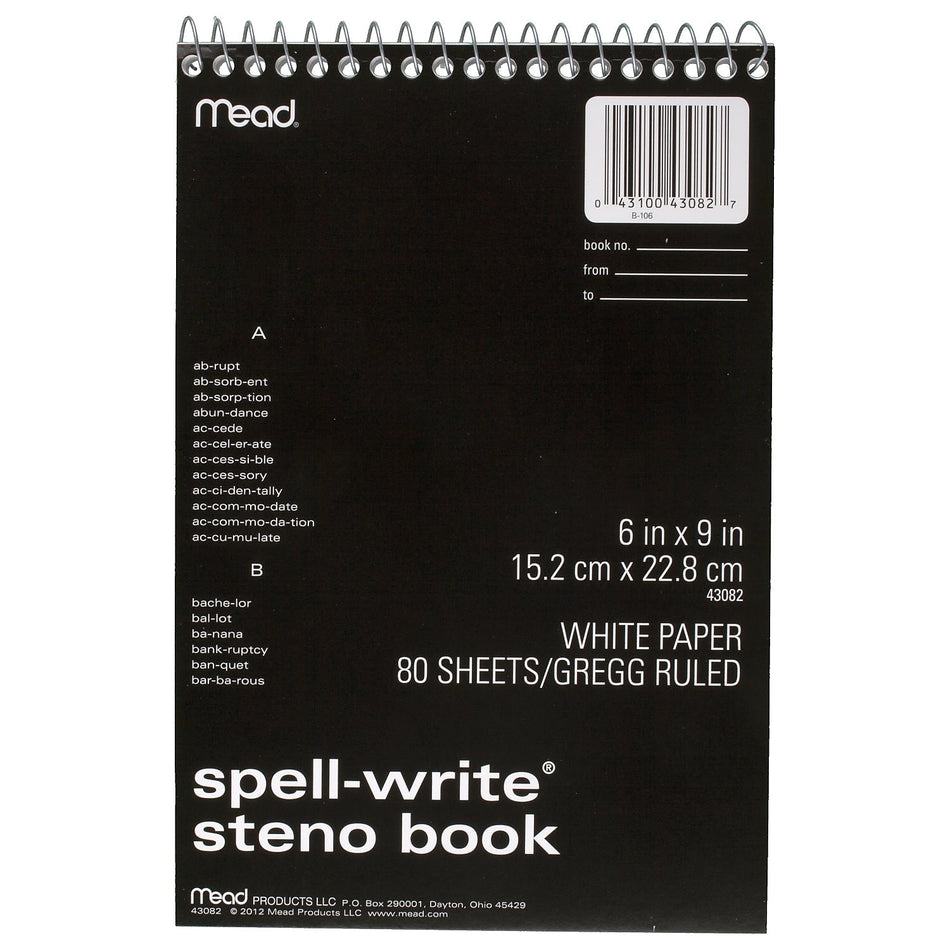 Mead Spell Write Steno Book, 6" x 9", Gregg Ruled, 80 Sheets/Pad