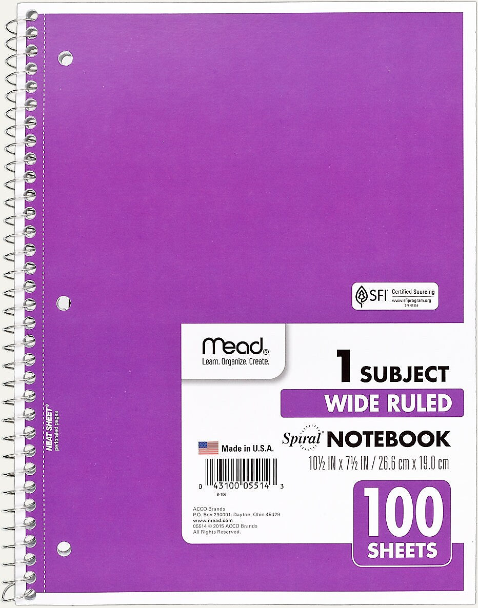 Mead Spiral 1-Subject Notebook, 8