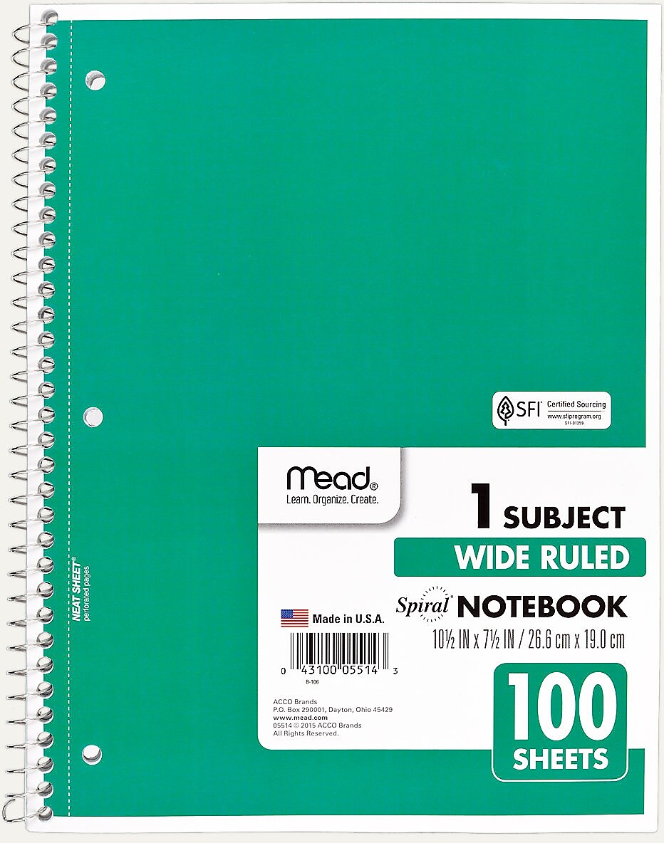 Mead Spiral 1-Subject Notebook, 8