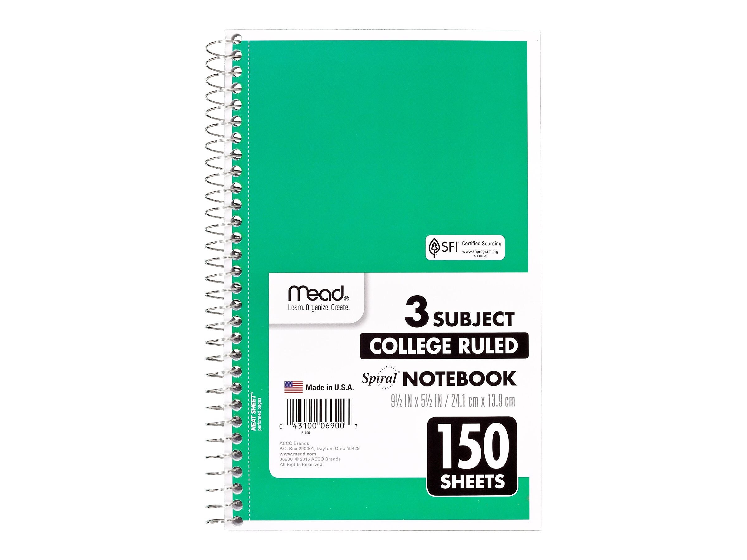 Mead Spiral 3-Subject Notebooks, 5.5