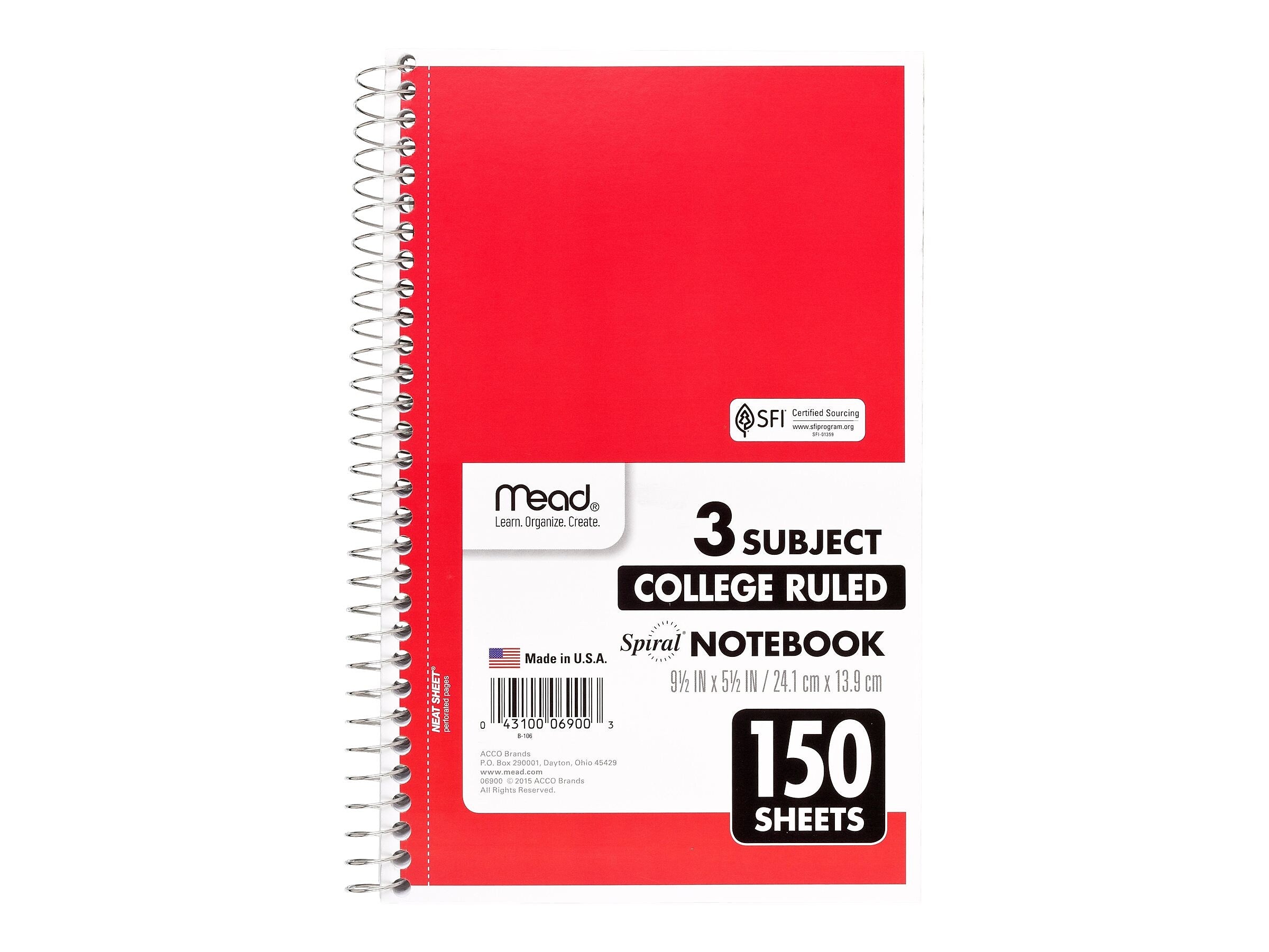 Mead Spiral 3-Subject Notebooks, 5.5