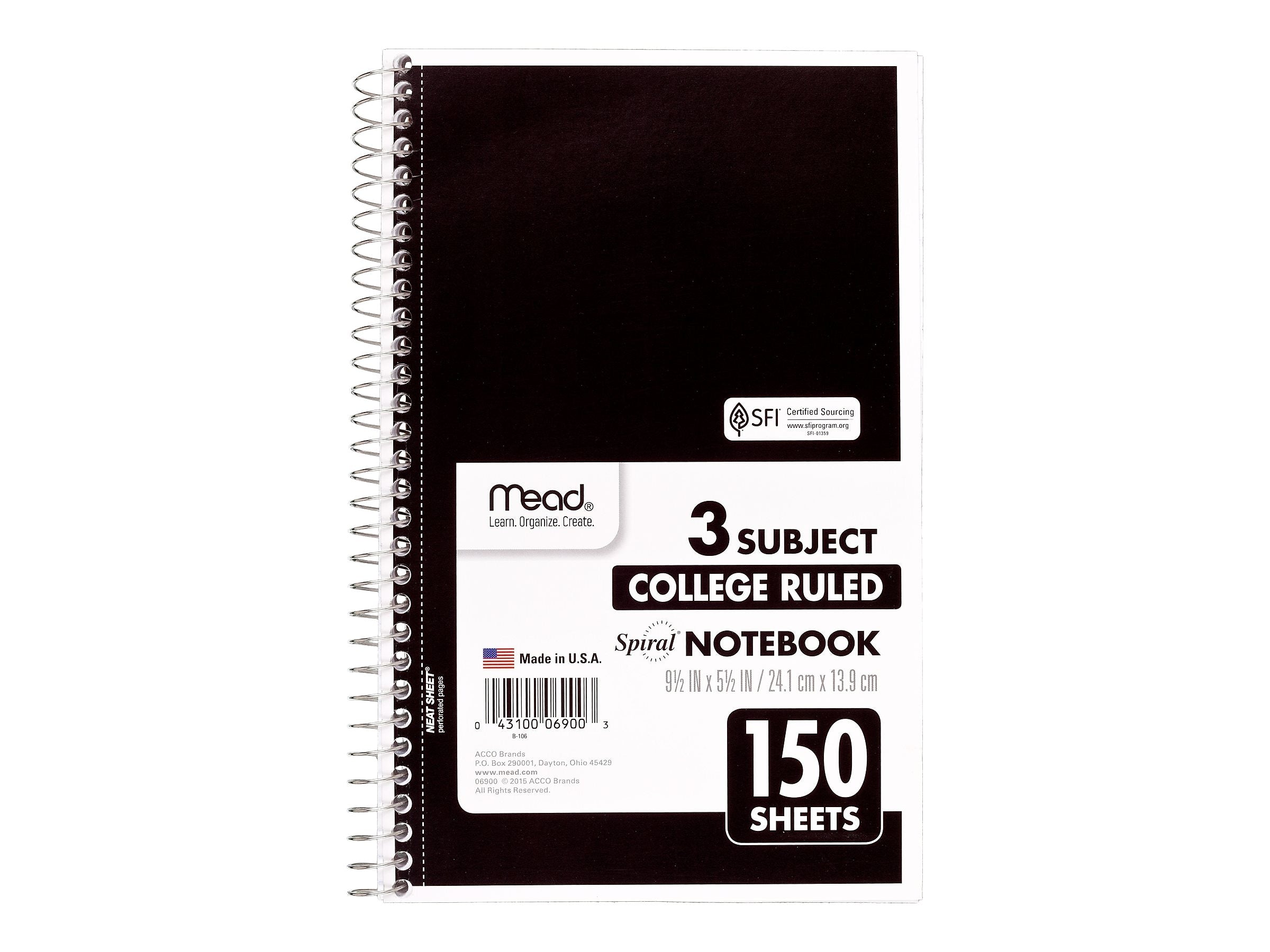Mead Spiral 3-Subject Notebooks, 5.5