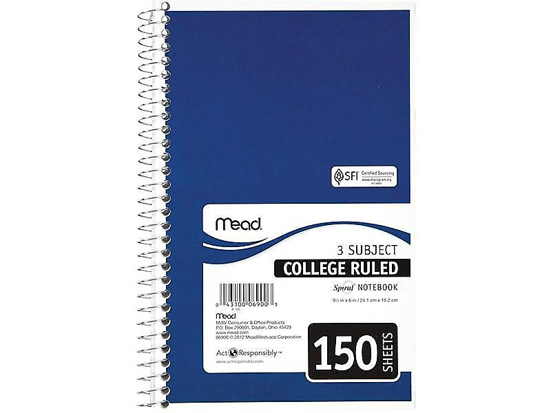 Mead Spiral 3-Subject Notebooks, 5.5