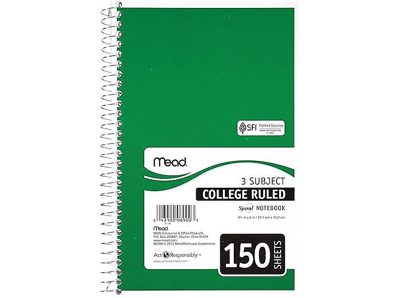 Mead Spiral 3-Subject Notebooks, 5.5