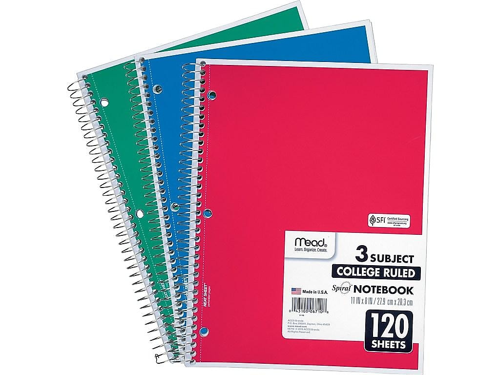 Mead Spiral 3-Subject Notebooks, 8.5
