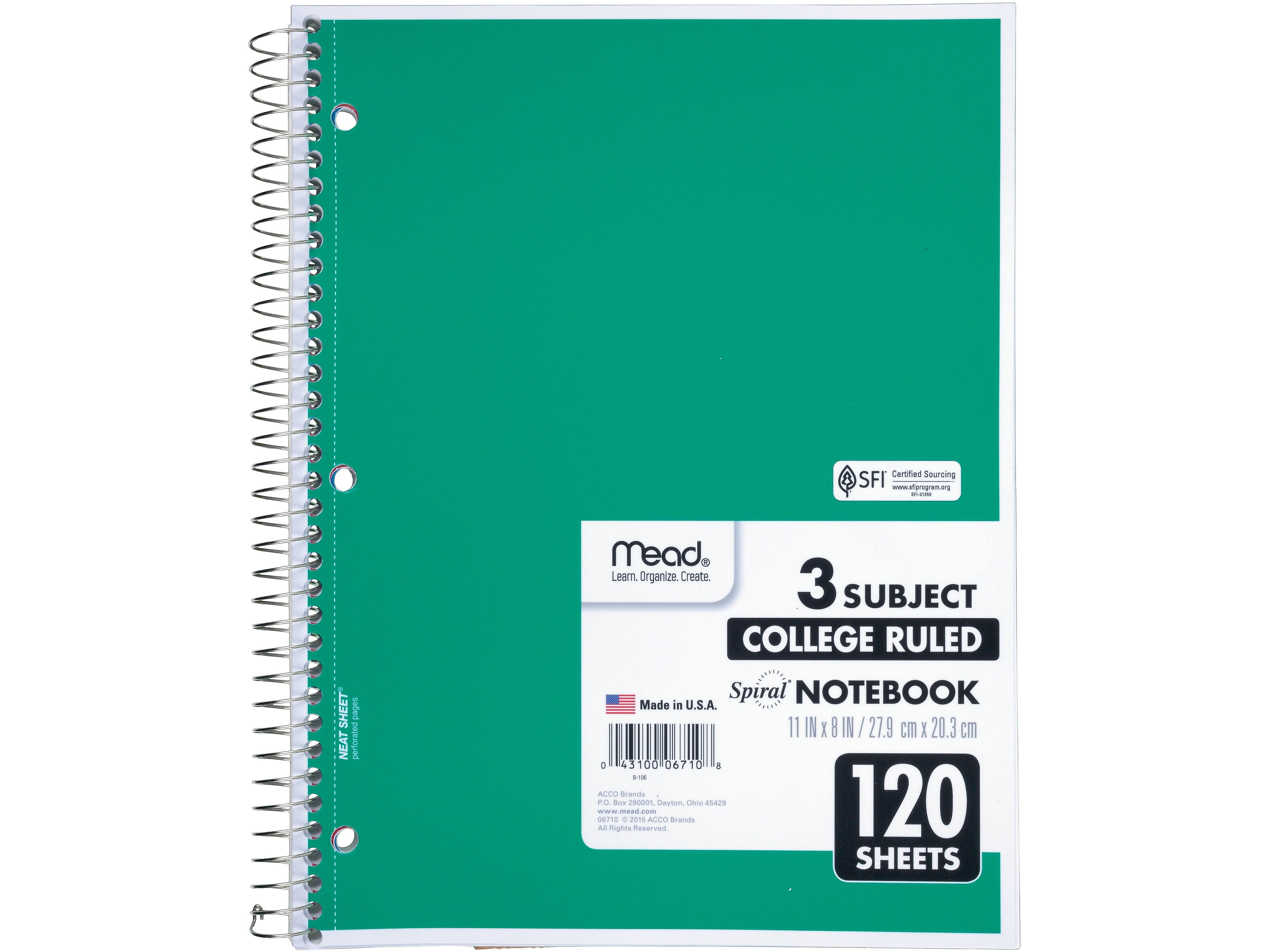 Mead Spiral 3-Subject Notebooks, 8.5