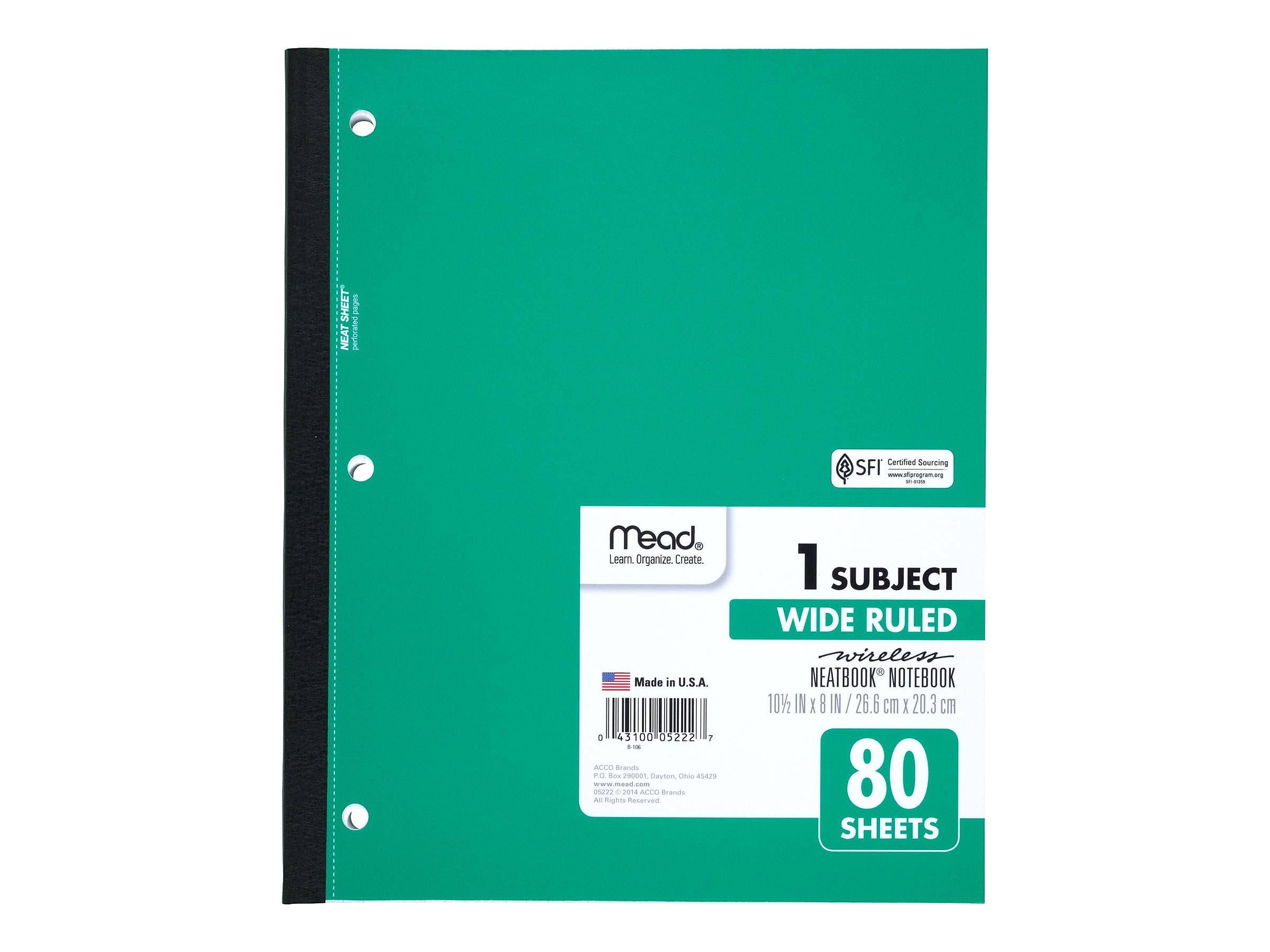 Mead Wireless Neatbook 1-Subject Notebooks, 8