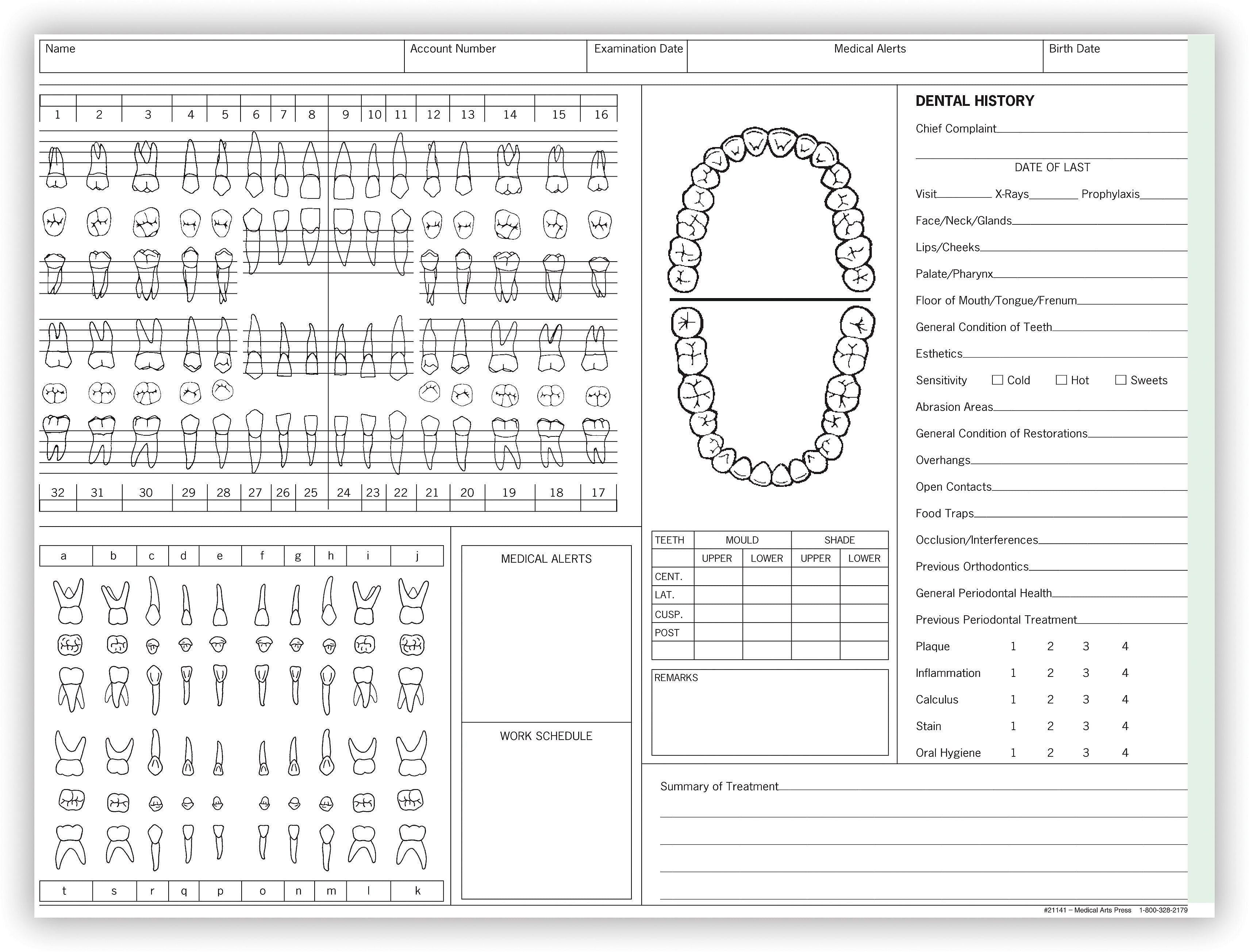 Medical Arts Press® Dental Chart, Account Record, Green