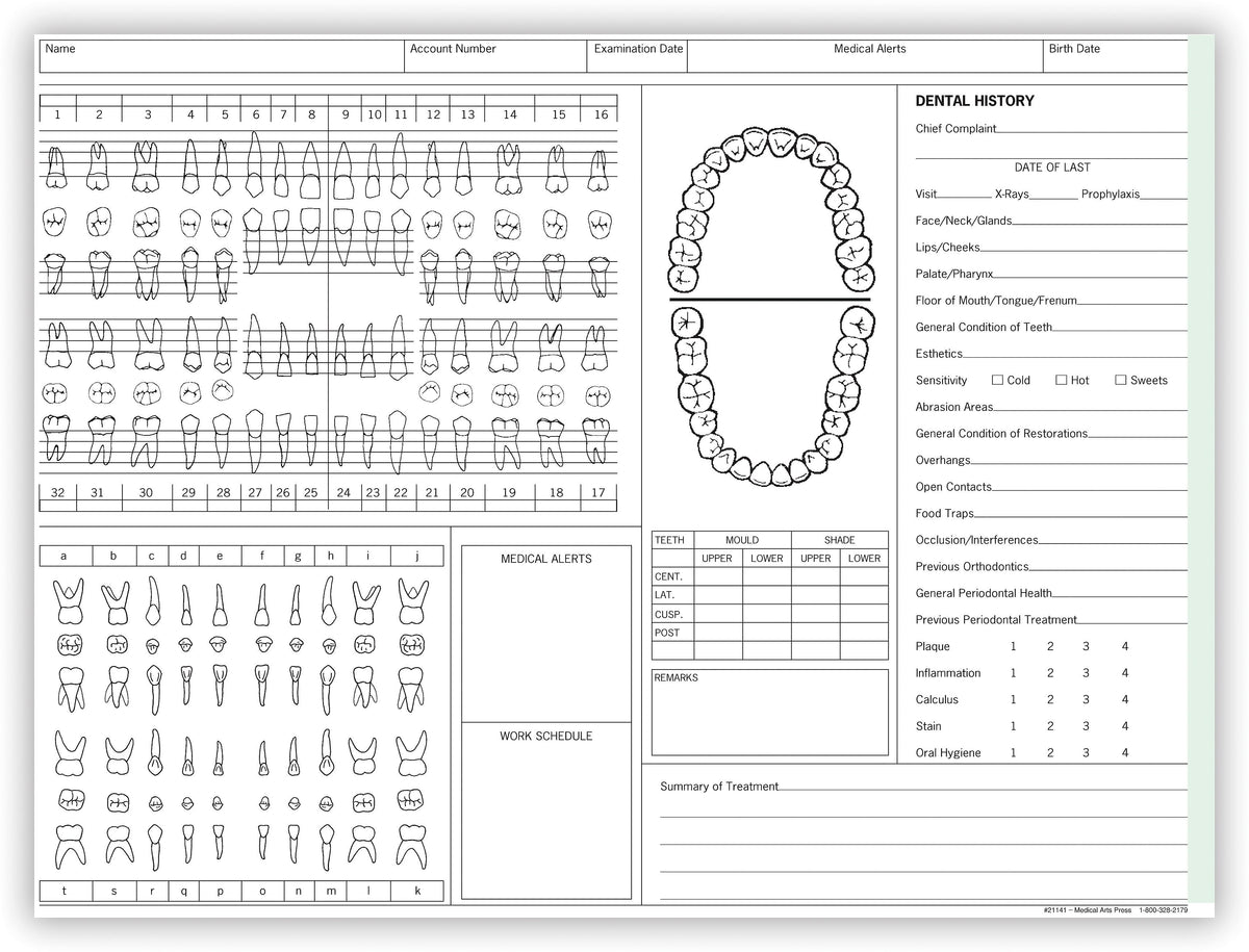 Medical Arts Press® Dental Chart, Account Record, Green – Personal ...