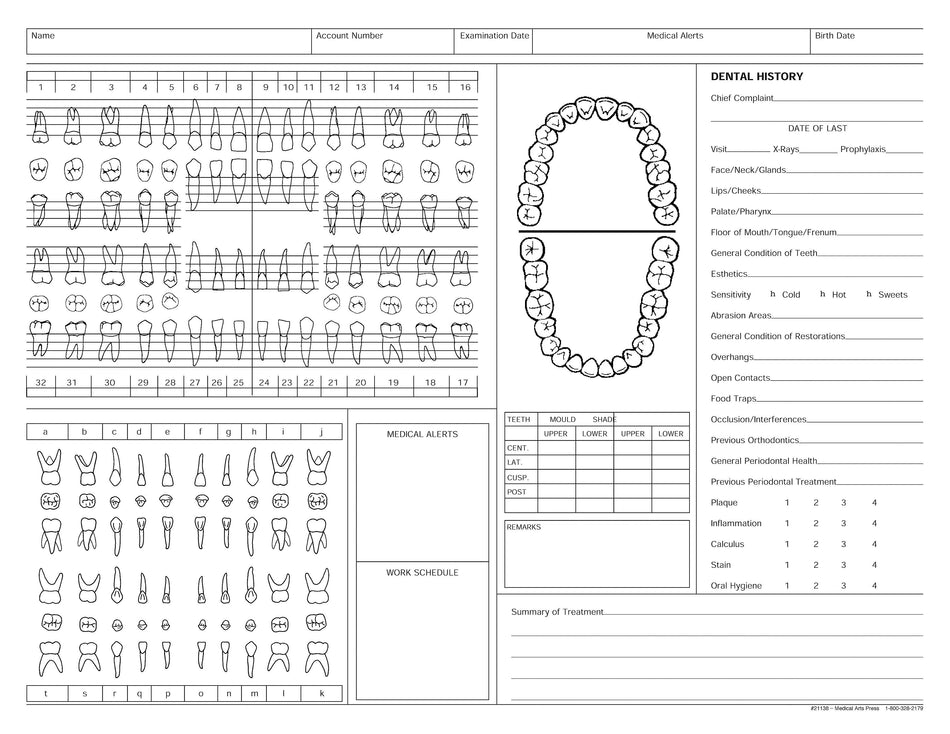 Medical Arts Press® Dental Chart, Treatment Notes, Green, No Punch