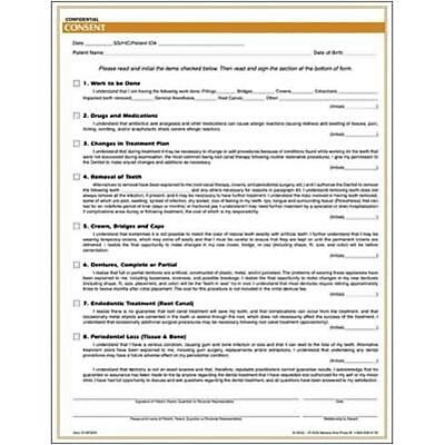 Medical Arts Press® Dental Consent Form; Rainbow FormFamily™, Dental