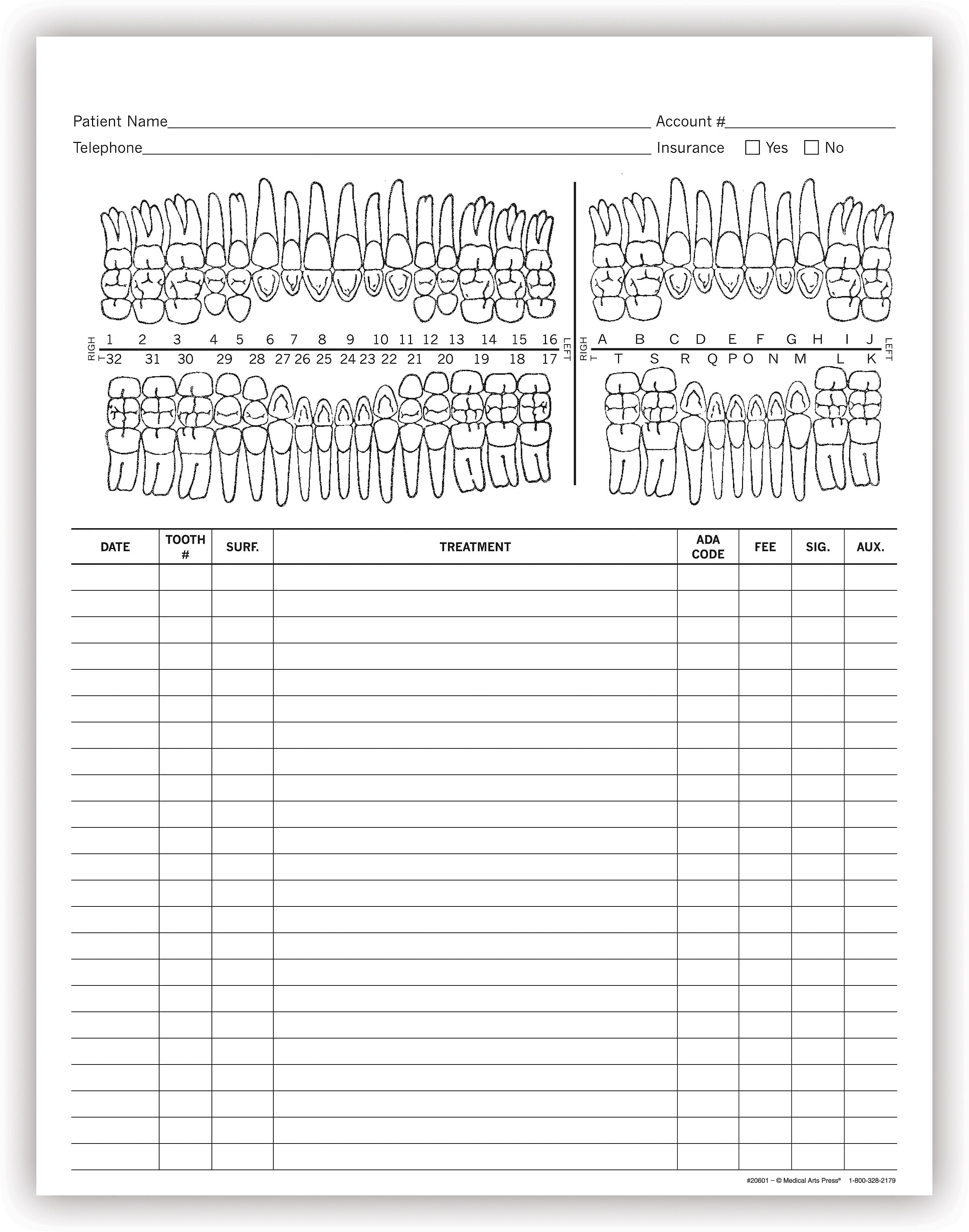 Medical Arts Press® Dental Treatment Notes, Tooth Chart