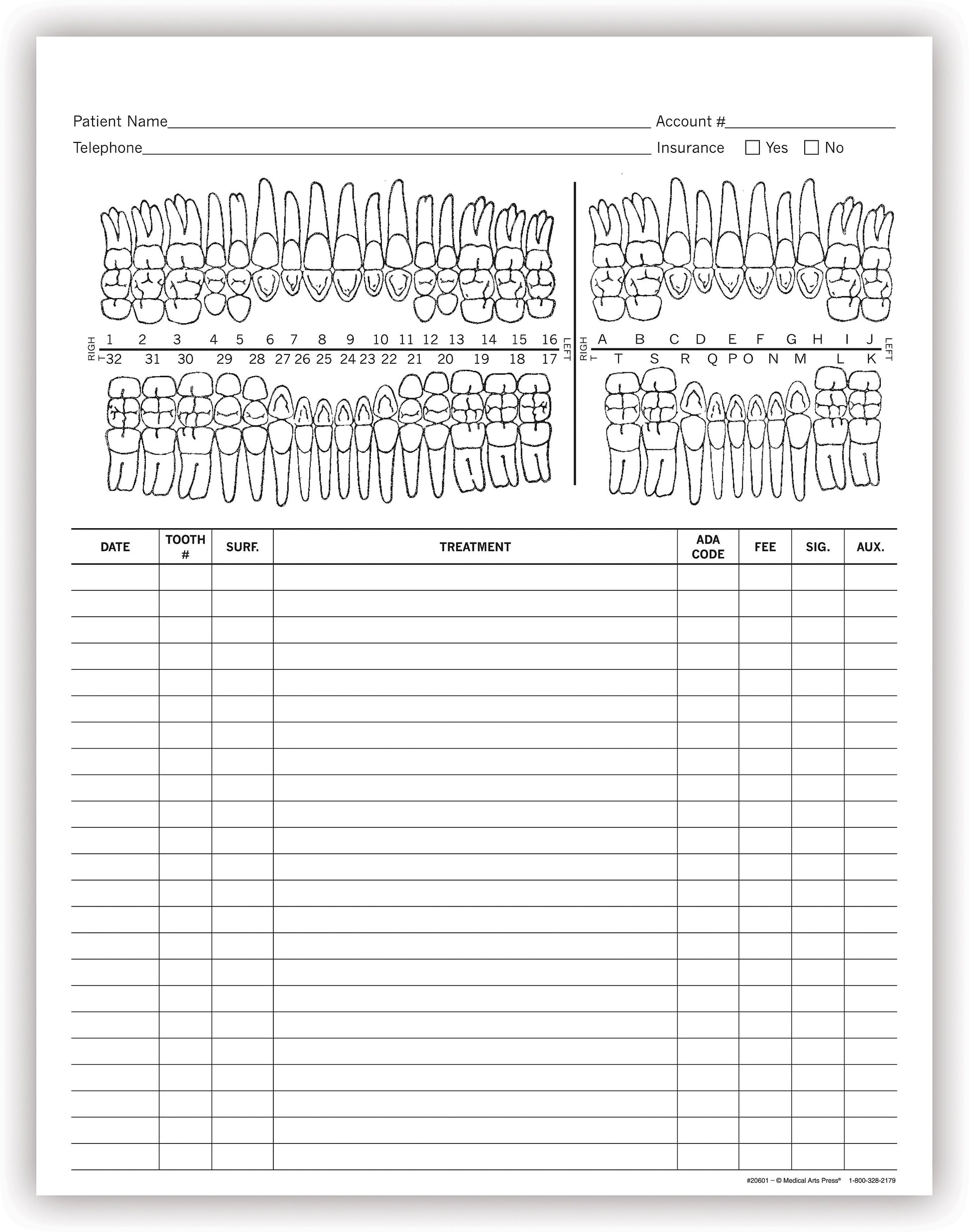 Medical Arts Press® Dental Treatment Notes, Tooth Chart – Personal ...