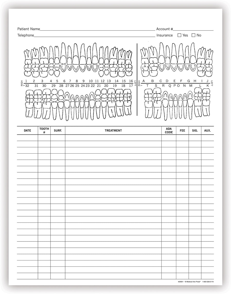 Medical Arts Press® Dental Treatment Notes, Tooth Chart