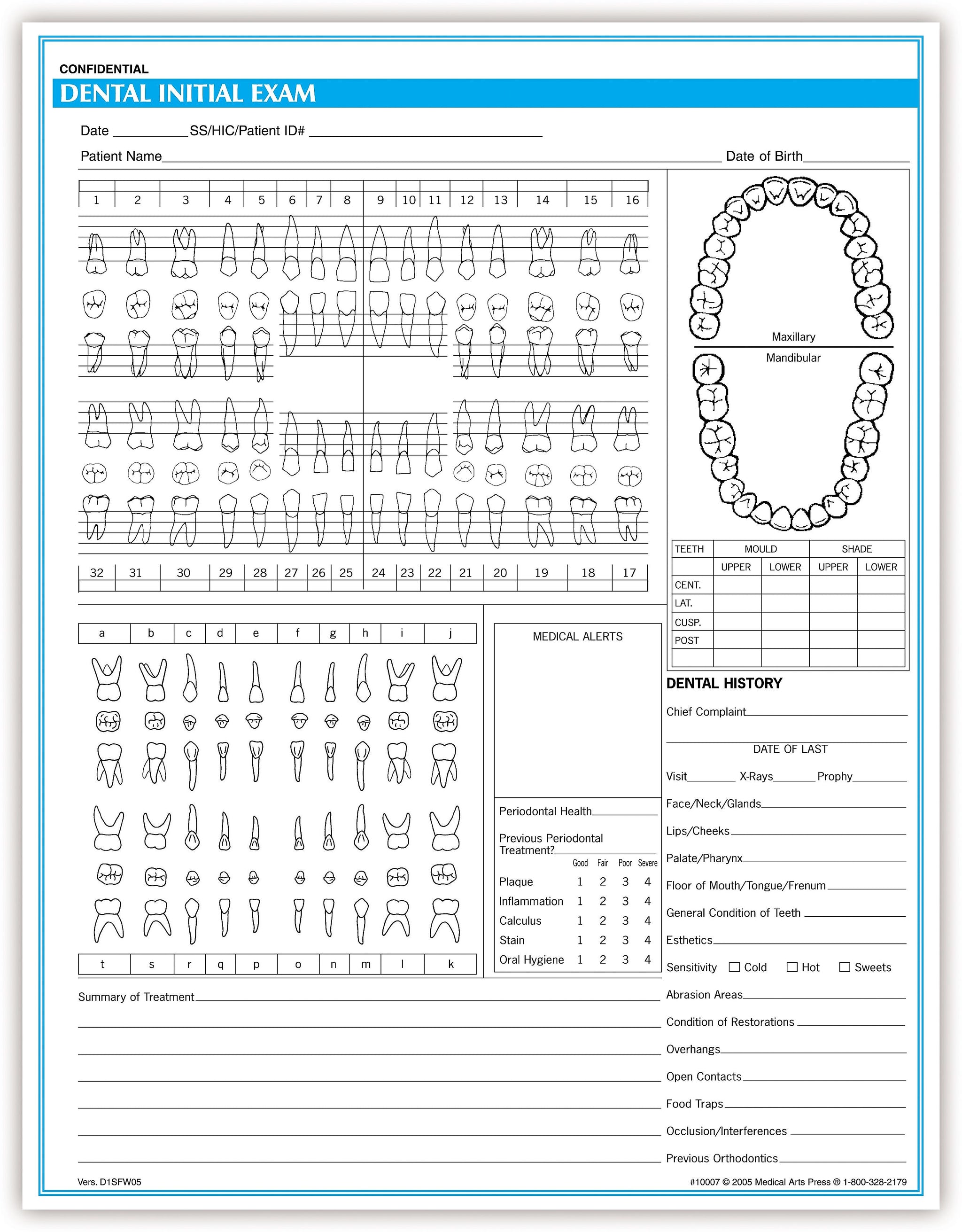 Medical Arts Press® Initial Exam Chart; Rainbow FormFamily™, Dental