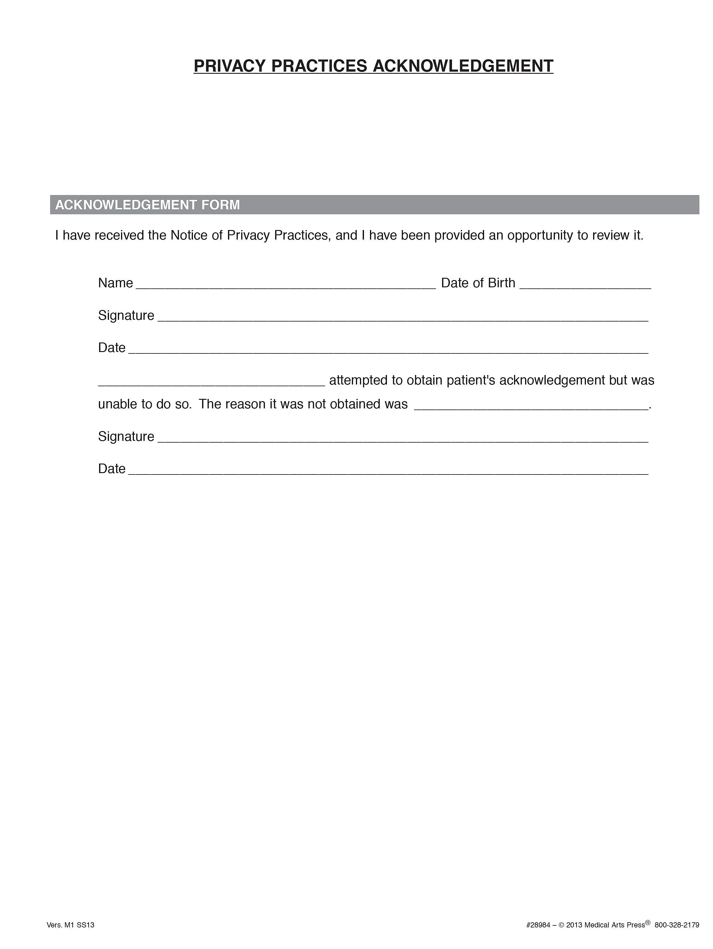 Medical Arts Press® Privacy Practices Acknowledgement
