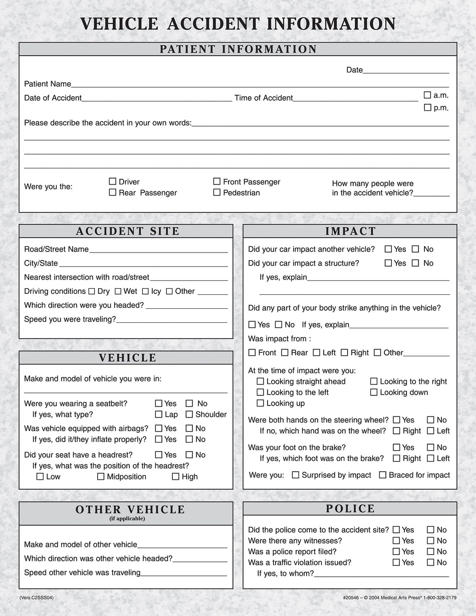 Medical Arts Press® Vehicle Accident Information Form